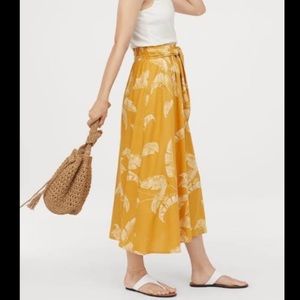 Yellow Linen Blend Midi Skirt